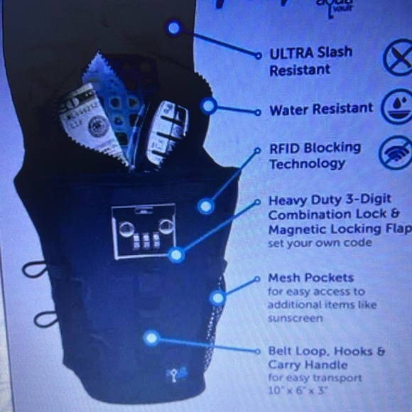 FlexSafe Portable travel safe byAquaVault. Safe RFID. Watersplash resistant.Blk. - Picture 4 of 9